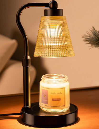 Candle Warmer Lamp for Jar Candles, Height Adjustable & Dimmable with 2/4/8H Timer, 2*50W Halogen Wax Melter Warmer for Home Office Décor, Flameless & Smokeless, Gift for Women Mom, Black-Amber/1 Pack1