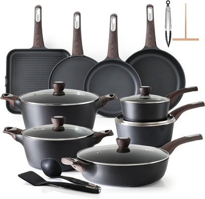 Pots and Pans Set Non Stick, Non Toxic Healthy Induction Cookware Sets, 26 Pcs Nonstick Kitchen Cooking Set, W/Frying Pans Set, Saucepans Set, Stockpots Set, PFOA PFOS Free, Black1