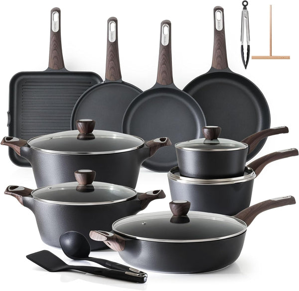 Pots and Pans Set Non Stick, Non Toxic Healthy Induction Cookware Sets, 26 Pcs Nonstick Kitchen Cooking Set, W/Frying Pans Set, Saucepans Set, Stockpots Set, PFOA PFOS Free, Black1