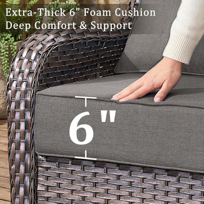 Luxury High Back Outdoor Furniture with 6-Inch Thick Cushions, Patio Furniture Set with Swivel Chairs, 6 PCS Wicker Conversation Set for Porch, Balcony, Deck and Yard5