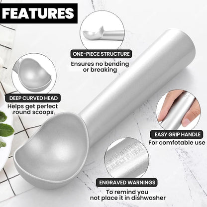 7 Inch Ice Cream Scoop - One-Piece Nonstick Aluminum Ice Cream Scooper - Professional Metal Ice Cream Spoon - Durable, Easy to Use & Clean - Lightweight Cookie Spoon - Scoop Ice Cream (Sliver)4