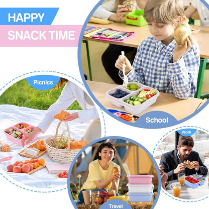 Bento Box [Portion Size], 3 Pack Snack Containers with 3 Compartments for Meal Prep & On-The-Go [School, Travel], Lunchable Container Reusable and Bpa-Free6