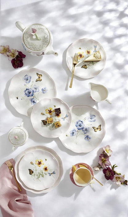 Butterfly Meadow Pink Porcelain 12-Piece Dinnerware Set for 47