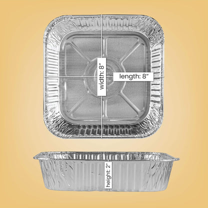 Disposable 8'' X 8'' X 2'' Inch Square Aluminum Tin Foil Baking Pans Bakeware - Cookware Perfect for Baking Cakes, Breads, Brownies, Bread, Meatloaf, Lasagna, Pack of 102