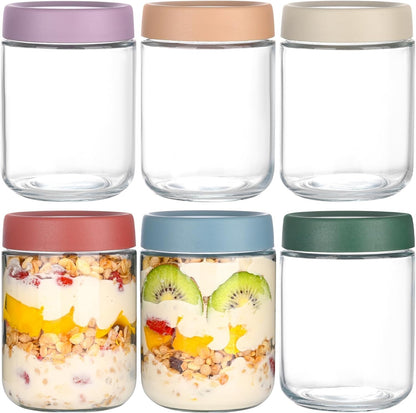 Overnight Oats Containers with Lids 16 Oz Glass Jars 6 Pack Glass Mason Jars with Airtight Lids, Perfect for Oats, Yogurt, Chia Pudding, Snack1