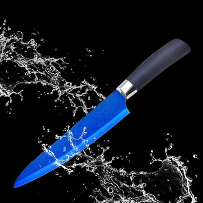 Knife Set, Kitchen Non Stick Knives Set with Block Thick Blade Cutlery Knife Block Sets with Sharpener 6Pcs Steak Knife Shears Chef Sharp Quality Aluminum Alloy Block Blue Handle and Blade4