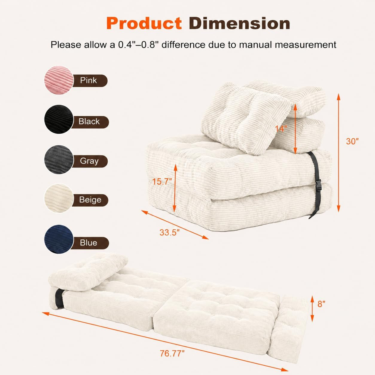 folding-sofa-bed-corduroy-chair-bed-with-pillows