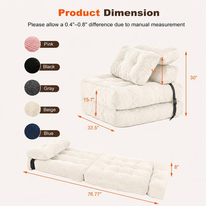 Folding Sofa Bed, Corduroy Chair Bed with Pillows2
