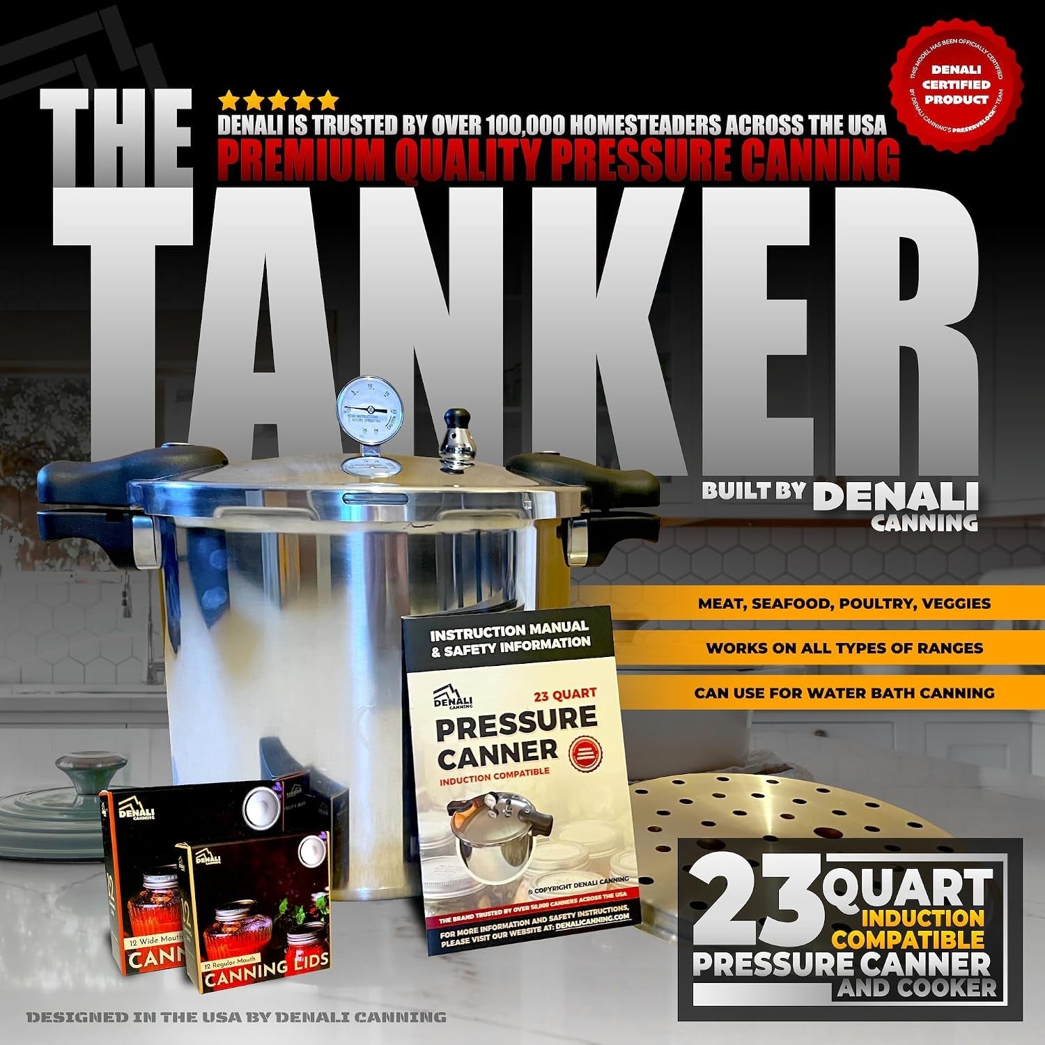 the-tanker-by-23-quart-beginner-friendly-pressure-canner-cooker-induction-compatible-pressure-gauge-15lb-10lb-weights-aluminum-stainless-steel-parts-usa-company