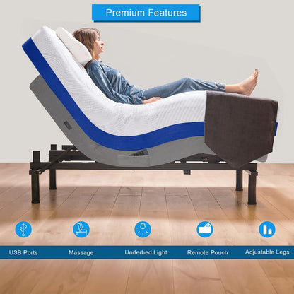 California King Adjustable Bed with 14 Inch Prime Gel Memory Foam Sleep System, Massage, Zero Gravity, Anti-Snore, Programmable Memory Positions, USB, Underbed Lighting, Zero Clearance7