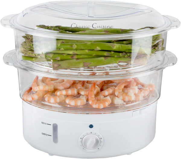 2-Tier Vegetable Steamer and Rice Cooker, 120V 60Hz 800W | 6.3 Quart Electric Steamer for Cooking Healthy Fish, Eggs, Vegetables, Rice, and Baby Food1