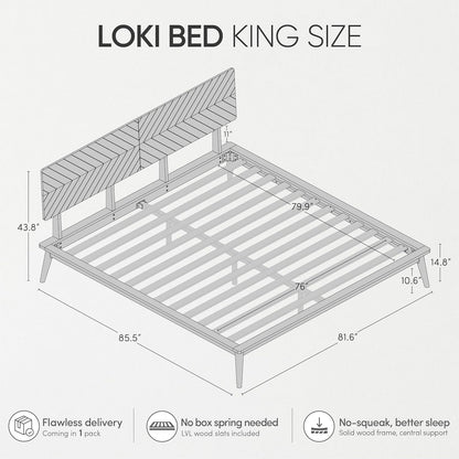 Loki Solid Wood Platform Bed King, Chevron Headboard, Light Oak2