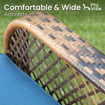 3 Piece Oversized Outdoor Wicker Patio Furniture Set, Navy Blue9