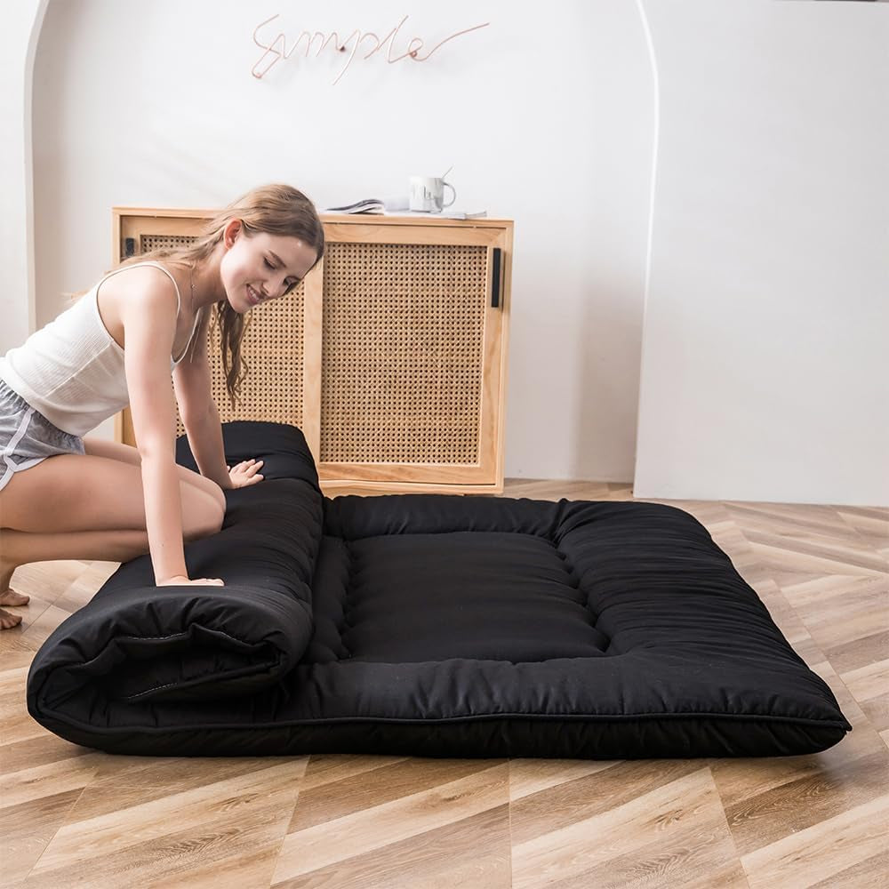 japanese-floor-mattress-4-thick-full-size-foldable-futon-mattress-sleeping-pad-foldable-roll-up-mat-boys-girls-dormitory-pad-kids-floor-lounger-black