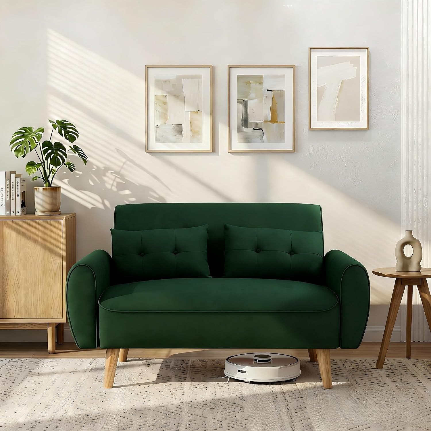 48-loveseat-sofa-mid-century-modern-upholstered-couch-deep-seat-with-2-pillows-10-thick-cushion-with-spring-solid-wood-frame-small-couch-for-living-room-dorms-office-green