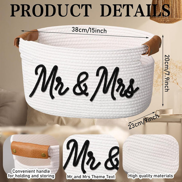 Wedding Gifts Basket with Handles, Mr & Mrs Cotton Rope Basket2
