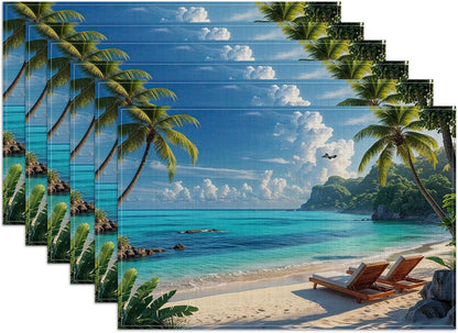 Beach Hawaii Palm Placemats Set of 6, Washable Linen Place Mat Heat Resistant Non Slip Kitchen Dining Table Mats 12X18 Inch1