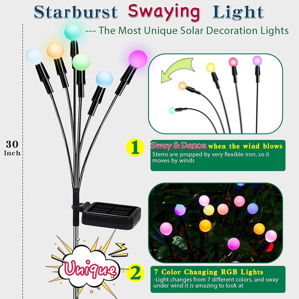 Solar Garden Lights, Starburst Swaying Light - Swaying When Wind Blows, Solar Lights Outdoor Decorative, Color Changing RGB Light for Yard Patio Pathway Decoration(2 Pack)2