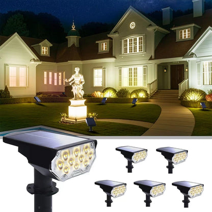 6 Pack Solar Spot Lights Outdoor Waterproof, 20 Leds Bright Landscape Spotlights Dusk to Dawn, Warm White Adjustable Uplights for Yard Tree House Garden Wall Pathway, IP651