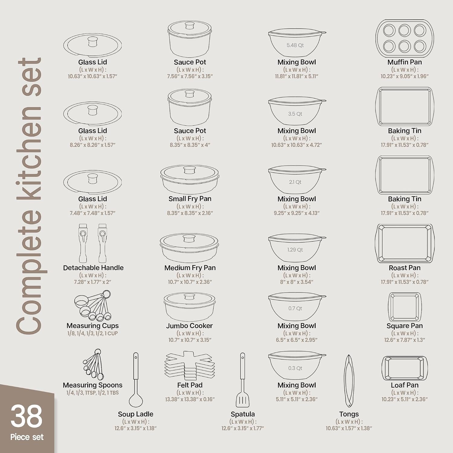 bakken-master-38-piece-granite-cookware-and-bakeware-set-nonstick-granite-coating-pots-and-pans-with-detachable-handles-and-tempered-glass-lids-6-piece-bakeware-set-12-piece-mixing-bowls-brown