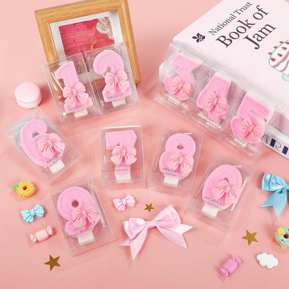 Pink 1St Birthday Candle Bow Numbers 1 Candle Cake Topper Cupcake Decorations Party Decor for Girls and Women Anniversary Celebrations Supplies4