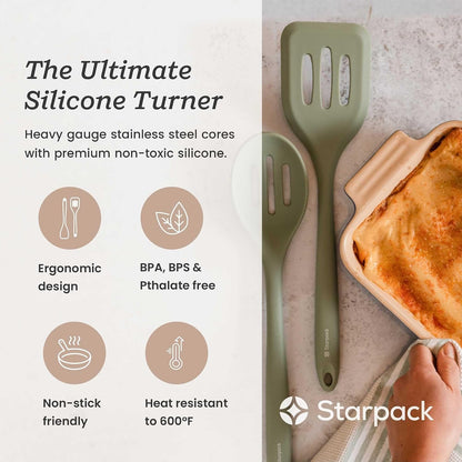 Starpack 'Head Turner' Premium Silicone Turner Spatula, 11.4" Slotted Spatula - Up-To 600°F High Heat Resistant Silicone Slotted Spatulas for Cooking, LFGB Grade Non Stick Rubber Turner Spatula2