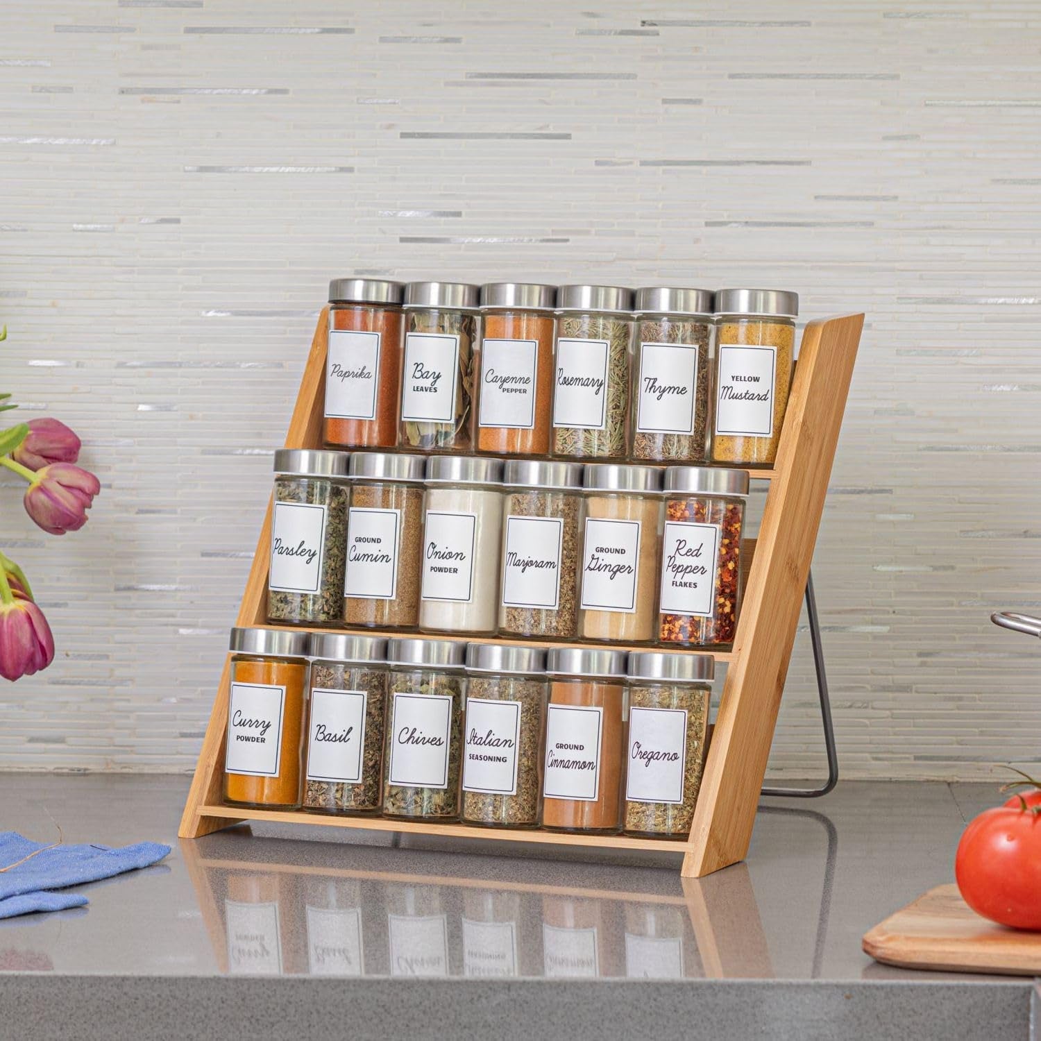 18-jar-bamboo-compact-spice-rack-with-spices-included-5-year-free-spice-refill-program-for-countertop-or-kitchen-drawer-with-glass-jars