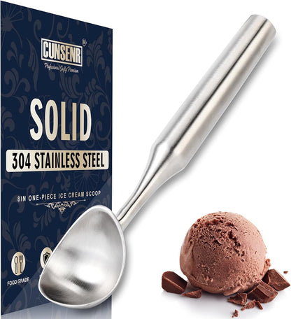 Stainless Steel Ice Cream Scoop - Heavy Duty Ice Cream Scooper with Ergonomic Handle - One-Piece Metal Ice Cream Spoon for Gelato, Sorbet, Cookies - Durable, Easy to Use & Dishwasher Safe1