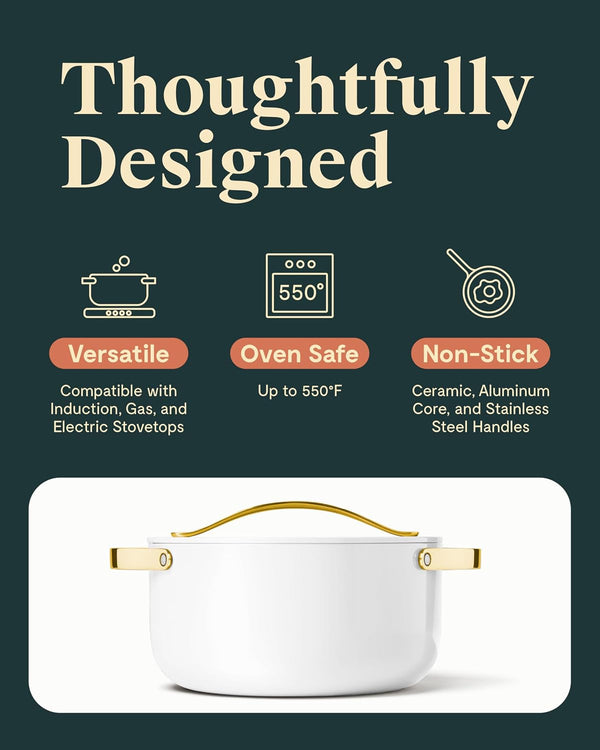 Caraway Non-Stick Ceramic Dutch Oven Pot with Lid (6.5 Qt, 10.5") | Non-Toxic, PTFE and PFOA Free, Safe and Compatible with All Stovetops (Gas, Electric and Induction), White3