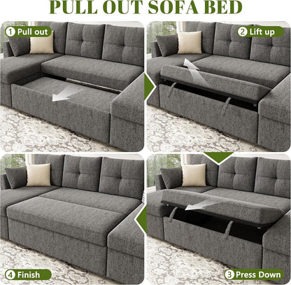 Oversized Sleeper Sofa Couch, Sectional Sofa Bed, Dark Grey7