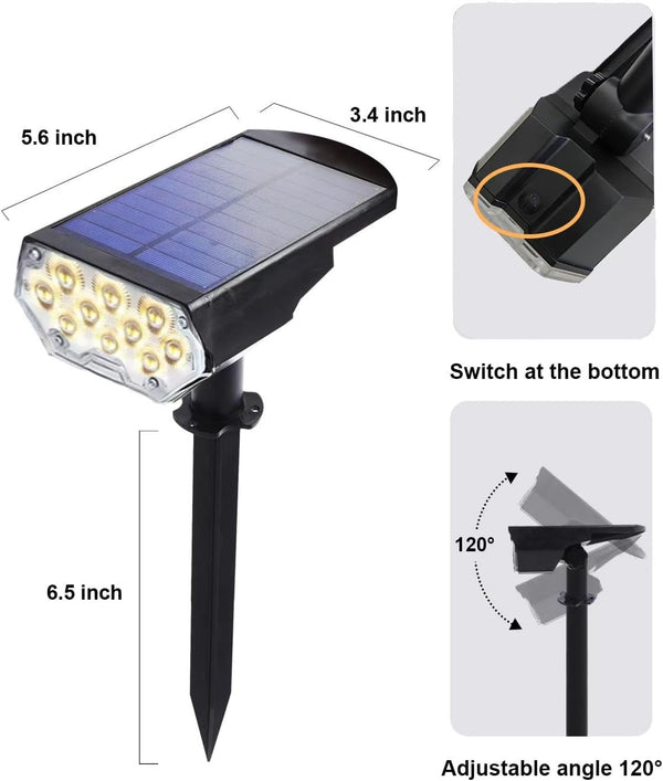 6 Pack Solar Spot Lights Outdoor Waterproof, 20 Leds Bright Landscape Spotlights Dusk to Dawn, Warm White Adjustable Uplights for Yard Tree House Garden Wall Pathway, IP659
