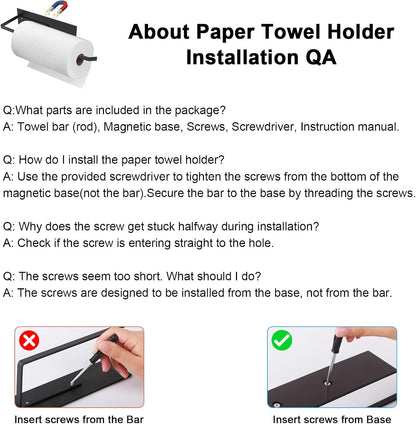Black Paper Towel Holder, Magnetic Paper Towel Holder for Fridge, Toilet Paper Roll Holder Magnet Towel Rack Wall Mount Fridge Organizer for Paper Towels Rolls Bathroom Pantry RV Kitchen Storage8