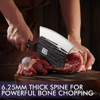 5.7" Bone Cleaver Knife, Heavy-Duty Butcher Knife with Full Tang Hand-Forged Blade, Meat & Bone Chopper with Leather Sheath for Kitchen3