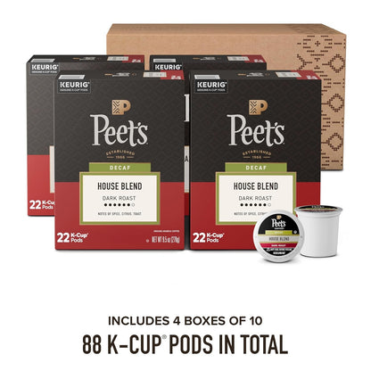 Peet'S Coffee, Dark Roast Decaf Keurig K-Cup Pods, Decaffeinated Arabica Coffee - Decaf House Blend 88 Count (4 Boxes of 22 K-Cup Pods)3