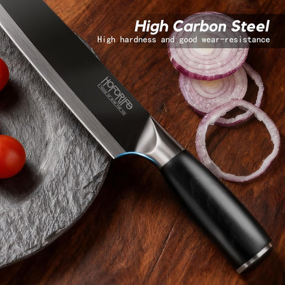 8"/20Cm Santoku Knife, Japanese Hand Forged Chefs Knife High Carbon Steel Core with Wood Ergonomic Handle, Gift Box & Knife Sheath (Black)5