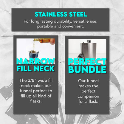 Stainless Steel Funnel for Flasks Bottles and Mini Bottles, Small Steel Drink Funnel for Filling Drinking Liquor Flask, Transferring Oil, Juice, Milk -HQ937