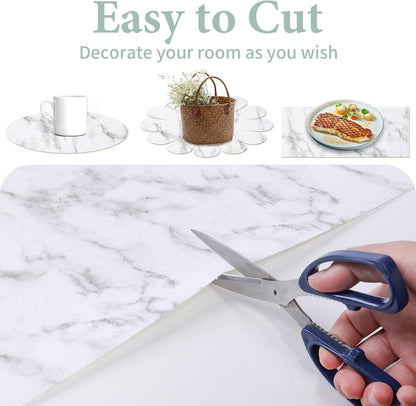 2-Layer Drawer and Shelf Liner for Kitchen Cabinet: 12 in X 20 Ft Non Slip Waterproof Shelf Paper Non Adhesive Refrigerator Liners White Marble Easy Liners for Bathroom with Knife Tape Measure8