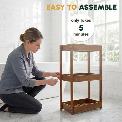 3-Tier Corner Standing Acacia Wood Shower Caddy Organizer7