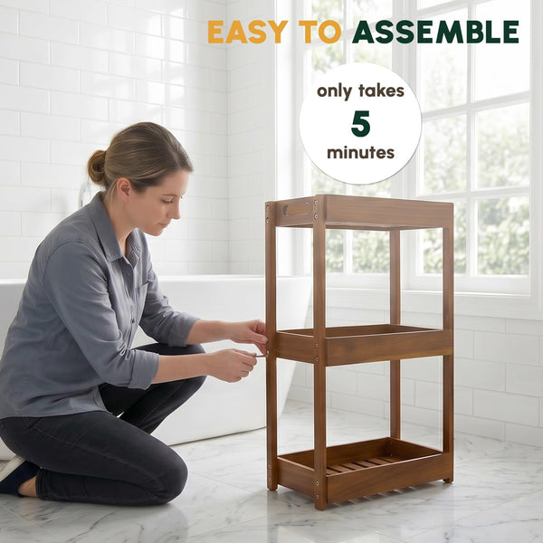 3-Tier Corner Standing Acacia Wood Shower Caddy Organizer7