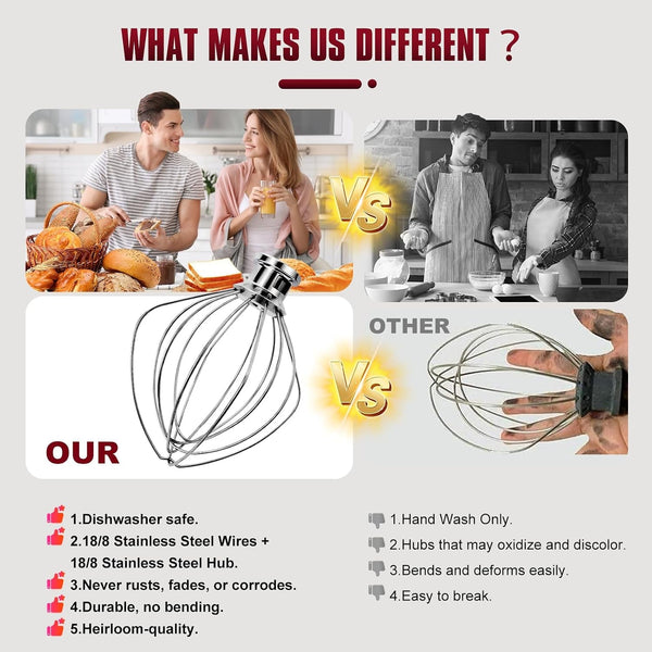 Whole Stainless Steel K45WW Whisk Attachment for Kitchenaid 4.5-5 Tilt-Head Mixer, Dishwasher Safe Wire Whip for Kitchen Aid5