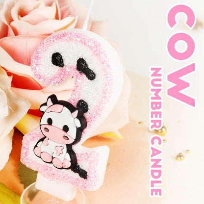 Pink Cow Glitter Birthday Candles Number 1 Birthday Decorations, Holy Cow Im One Birthday Decorations, Number 1 Candle for Cake, Cowgirl Theme Number Candle for Girls First 1St Birthday Party Décor3
