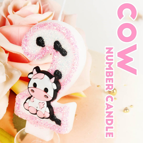 Pink Cow Glitter Birthday Candles Number 1 Birthday Decorations, Holy Cow Im One Birthday Decorations, Number 1 Candle for Cake, Cowgirl Theme Number Candle for Girls First 1St Birthday Party Décor3