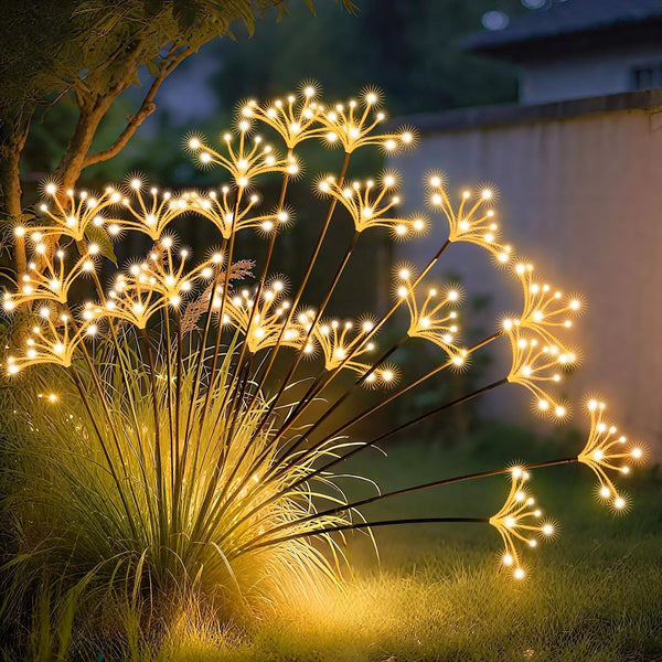 Solar Garden Lights, New Upgraded 2 Pack Solar Swaying Starburst Light, Waterproof Fireworks Outdoor Lights, Yard Patio Pathway Decoration, Warm White1