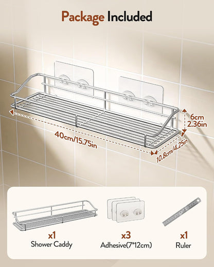 Bathroom Shelf Organizer Shower Caddy Storage Kitchen Rack with Traceless Transparent Adhesive No Drilling SUS304 Stainless Steel, 15.75 Inch, Silver7