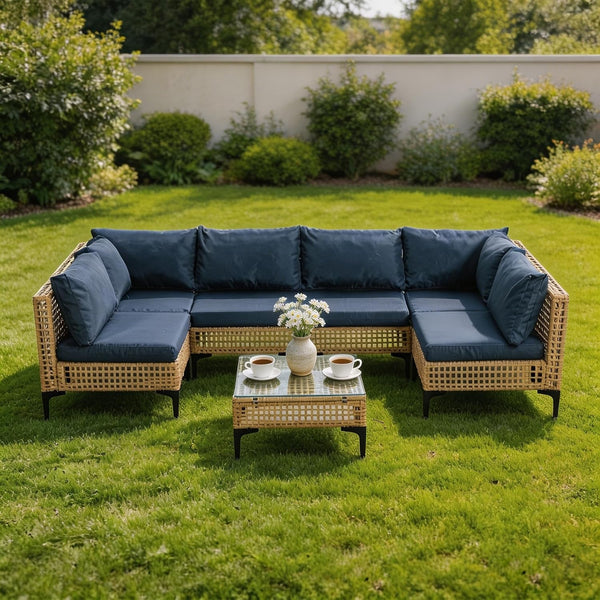 7 Piece Outdoor Patio Furniture Set with Coffee Table - Dark Blue2
