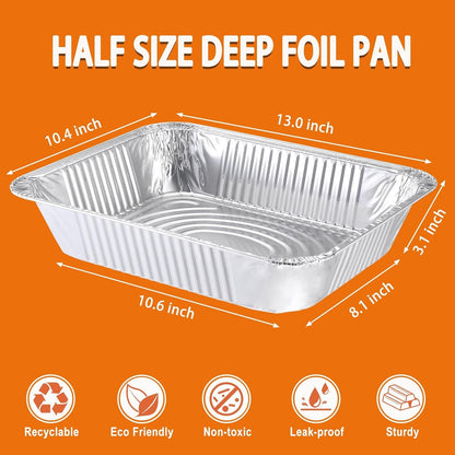 Aluminum Foil Pans 9X13 Disposable - Half Size Aluminum Foil Heavy Duty Deep Steam Table Pan, Tin Foil Turkey Sheets Tray Chafing Grill Accessories for Cooking, Baking, Storing, Food Prepping (30)2