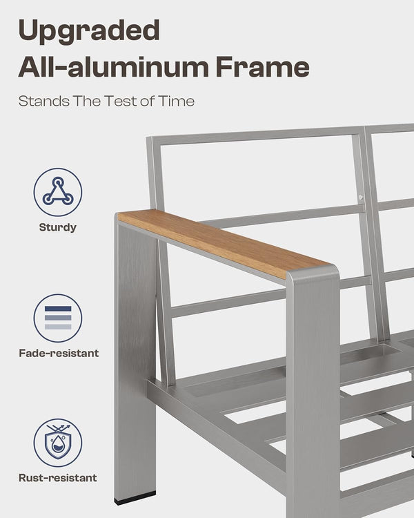 Aluminum Outdoor Patio Furniture Set with Coffee Table, 4 Piece Patio Conversation Sets with Washable Thick Cushions, Outdoor Sectional Furniture Set for Porch, Balcony, Deck, Silver5