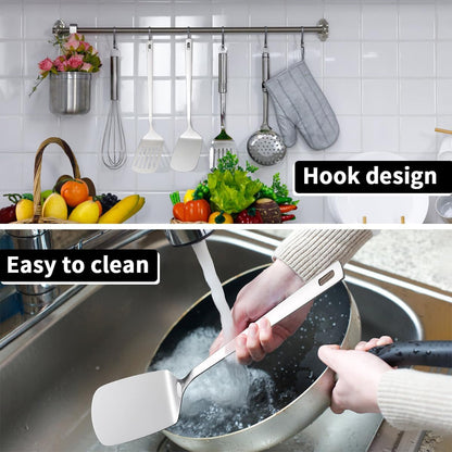 Stainless Steel Kitchen Utensils Set, 4-Piece – Slotted Turner, Solid Turner, Skimmer & Ladle – Rust-Resistant, Long Handle, Hanging Loop, Dishwasher Safe – Everyday Cooking & Serving6