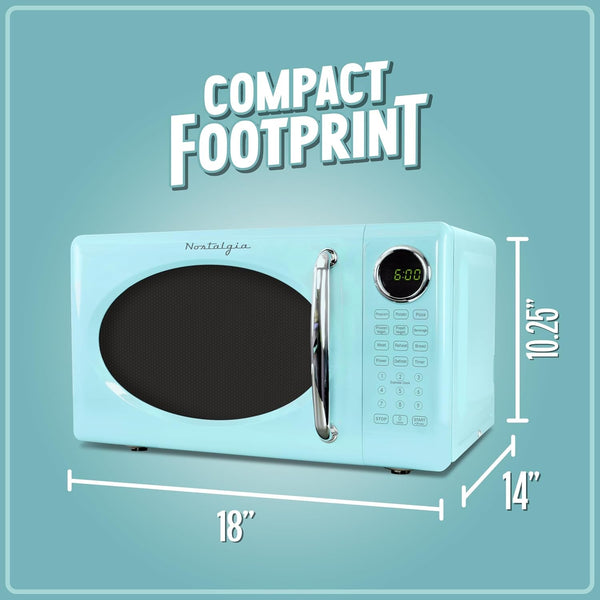 Retro Microwave Oven - 0.7 Cu Ft, 700-Watt Countertop Size with Glass Turntable, Child Safety Lock, 8 Auto-Cook Programs, Digital Clock - Aqua5
