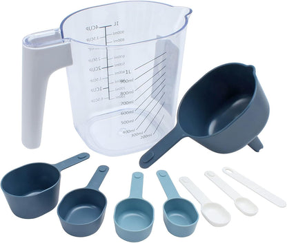 Measuring Cup Set - 9 PC. Nesting Stackable Liquid Measure Cup, Dry Measuring Cups and Spoons with Funnel and Scraper (Multi Colored)8